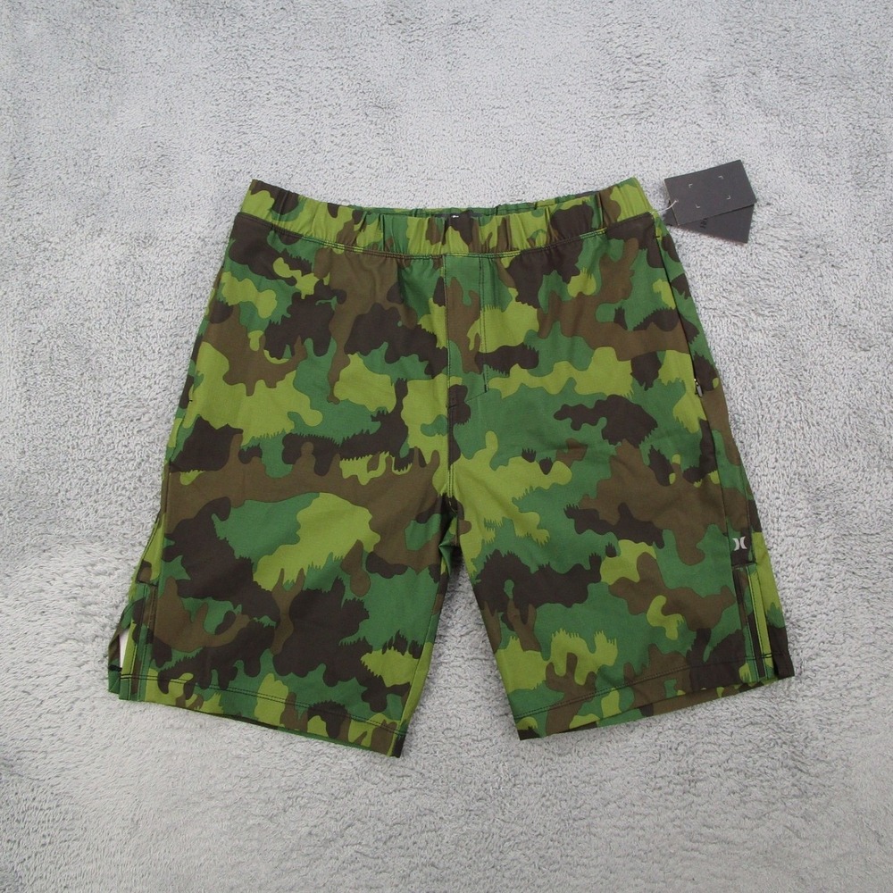 Hurley Alpha Plus Trainer 2.0 Camo Shorts Green Mens Medium Ripstop Training